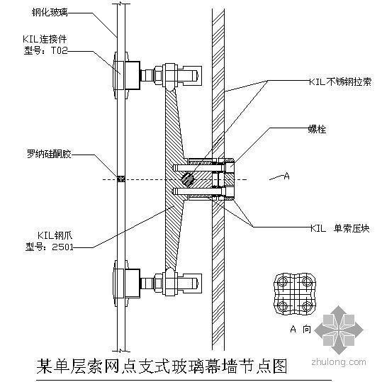 点支式斜玻璃幕墙资料下载-某单层索网点支式玻璃幕墙节点构造详图