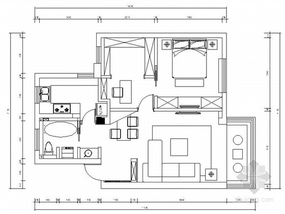 现代简约装修cad图纸资料下载-[常熟]65平现代简约一室两厅CAD装修施工图（含高清实景图）