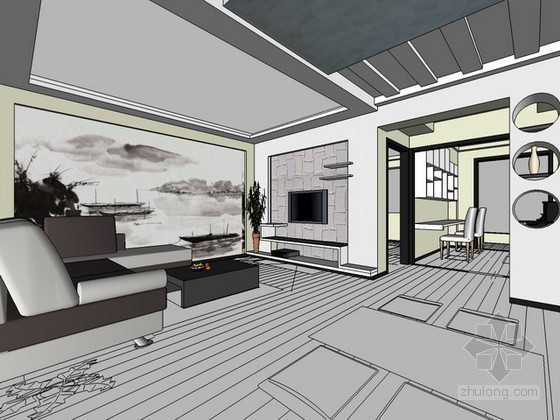 工业风格室内空间图资料下载-整体室内空间sketchup模型下载