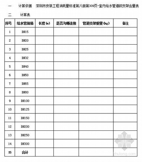 市政给水管道安装表格资料下载-给水管支架自动计算表格（函数公式）