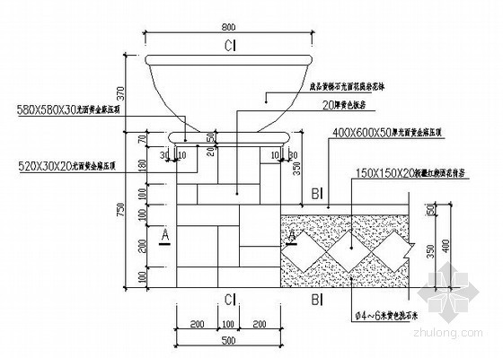 花池坐凳结构大样资料下载-带座凳花钵施工大样