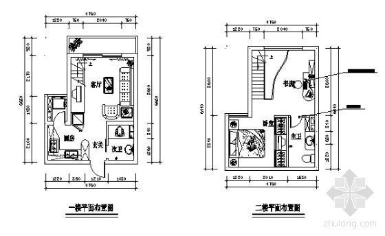 家装楼板CAD施工图资料下载-小跃层家装施工图