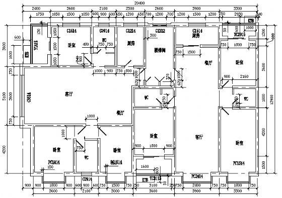 5层住宅一梯两户剖面图资料下载-一梯两户户型5型2层