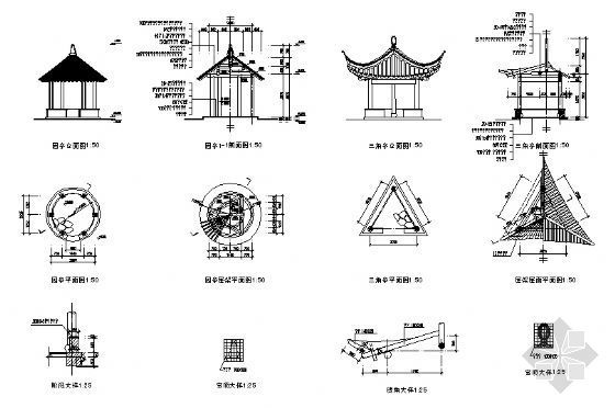 古建亭子建筑方案图系列-园亭-4