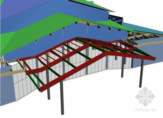 [湖北]会议中心金属屋面及钢结构工程施工组织设计（附三维流程图）-安装P轴和Q轴之间的GL 