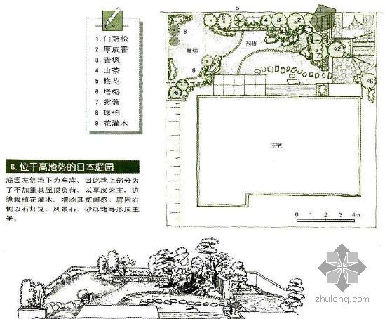 日式庭院的景观CAD资料下载-位于高地势的日式庭院景观设计图