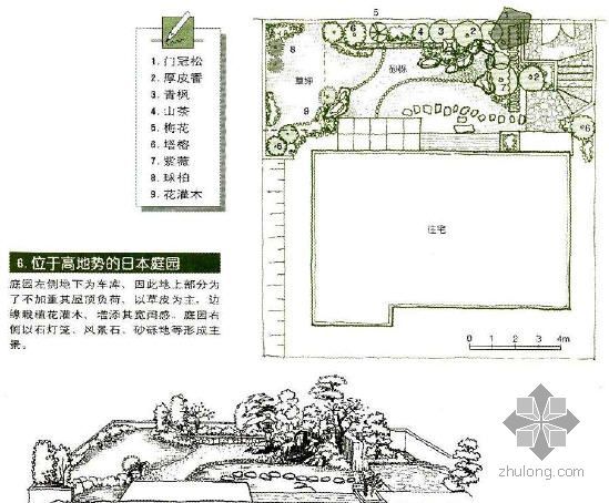 日式别墅庭院景观施工图资料下载-位于高地势的日式庭院景观设计图