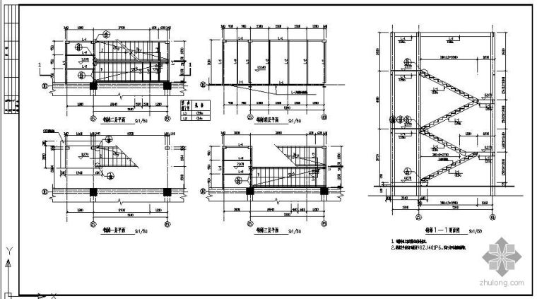 加建楼梯施工图资料下载-某沿原结构边加建三层钢楼梯节点构造详图