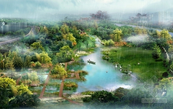 [长沙]湘江风光城市湿地公园景观规划概念设计方案-怡然镜水效果图