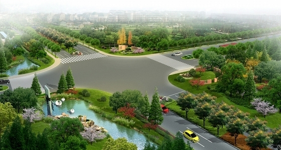 [江苏]地域性文化特色道路景观规划设计方案-鸟瞰效果图