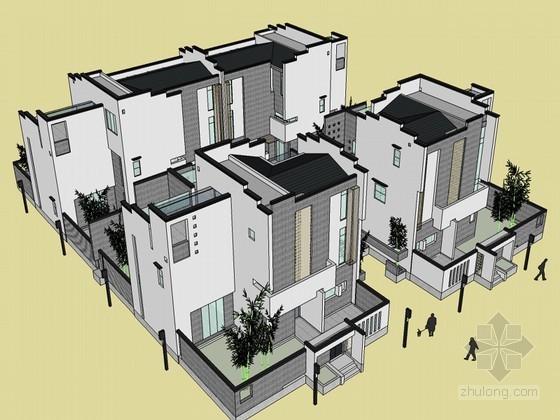 中式合院建筑效果图资料下载-中式合院SketchUp模型下载