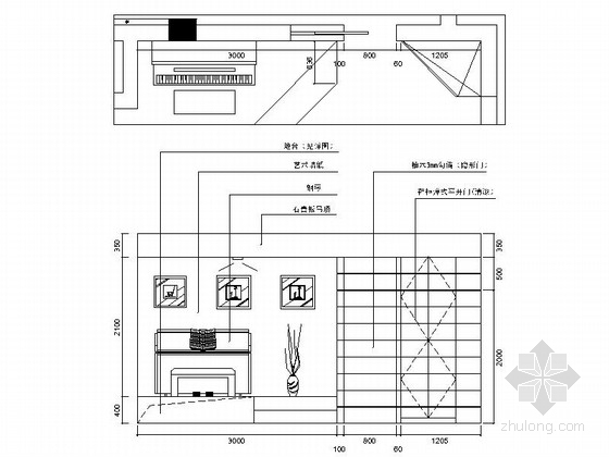 [武汉]后现代低调奢华一居室CAD装修施工图（含高清实景图）客厅立面图 