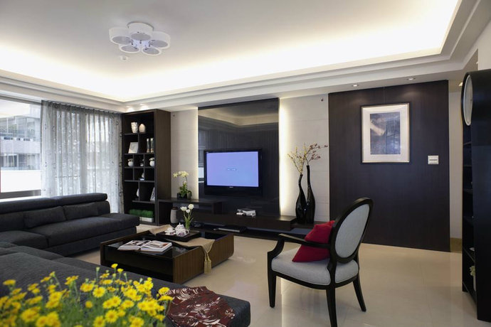 现代小户型客厅装修设计图资料下载-165平现代简约客厅电视墙装修效果图