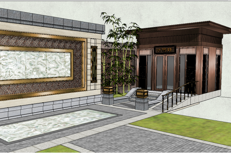 新中式廊SU资料下载-精细庭廊围墙模型设计（新中式风格）