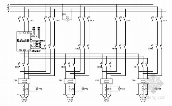 abb软启动器接线原理图资料下载-ABB软启动器一拖四控制原理图