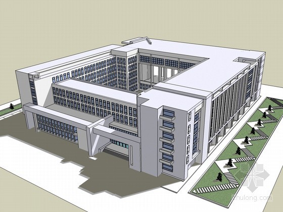 学校大门现代新中式资料下载-现代学校建筑SketchUp模型下载