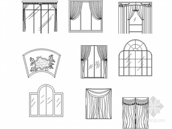 各式风格窗帘立面CAD图块下载 