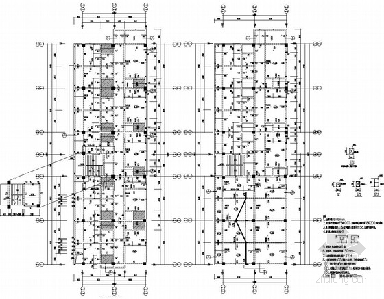 福建6层框架结构资料下载-[研发中心]三层框架结构梁板柱图