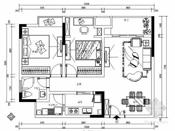 欧式两居室设计资料下载-[重庆]知名楼盘欧式风情两居室样板房装修施工图