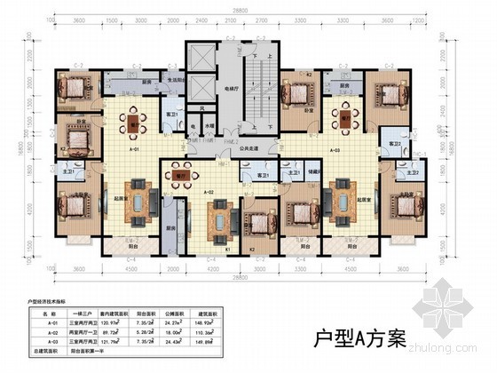 110平方米高层户型模型资料下载-某高层住宅一梯三户型平面图（148、110平方米）