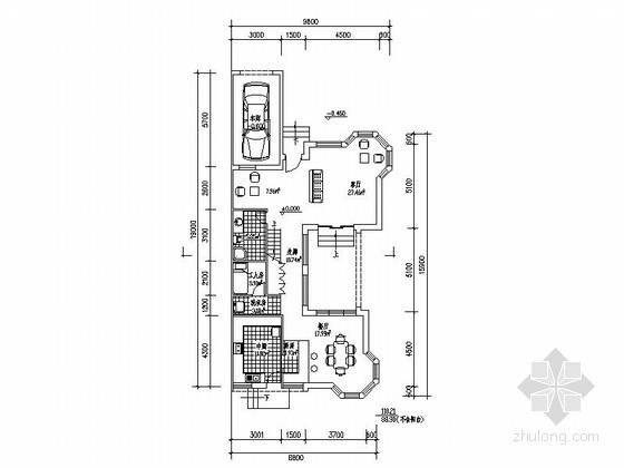 联排建筑户型cad资料下载-某三层带车库联排别墅端头户型平面图（北入口、283平方米）