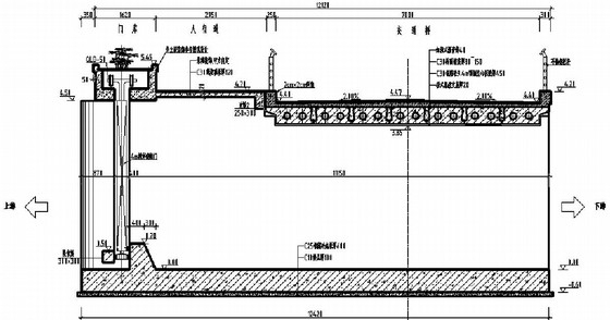 防洪闸枢纽工程施工图（防洪闸排涝泵站交通桥三位一体）-闸室剖面图 