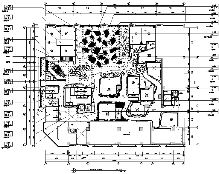 [湖南]洞庭渔肴餐饮会所设计施工图+效果图-二层总顶面布置图