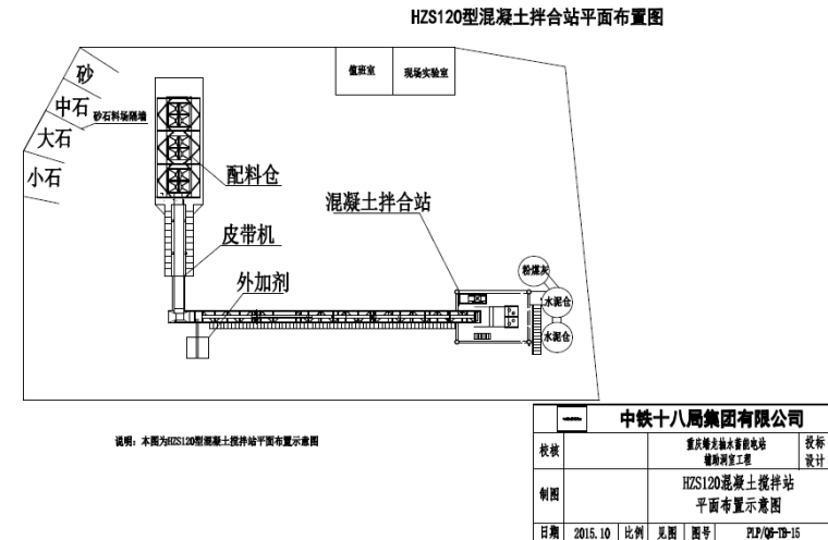 灰土拌合站平面布置资料下载-HZS120混凝土拌合站平面布置示意图