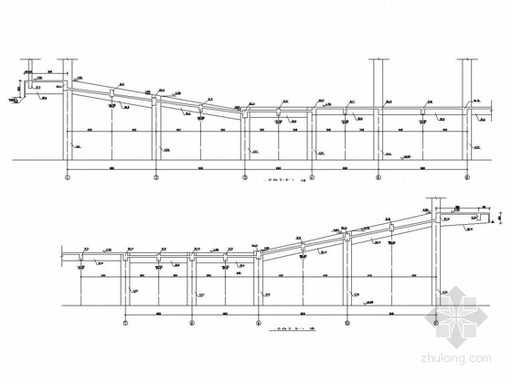 两层框架剪力墙结构报告厅结构施工图-二层 D 、E 轴 7 — 11 梁立面图 