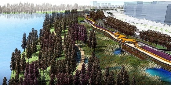 [台州]“城市绿肺”主题生态湿地公园景观方案（北京著名公司）-鸟瞰效果图 