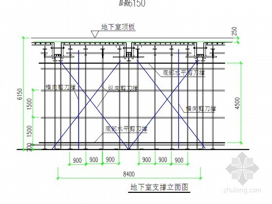 [广东]综合教学楼扣件式钢管高支模专项施工方案（多图）-地下室支撑立面 