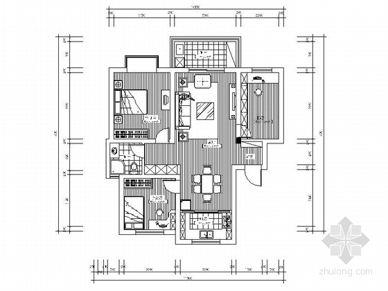 高层三居室现代风装修图资料下载-全套现代风格三居室CAD装修图