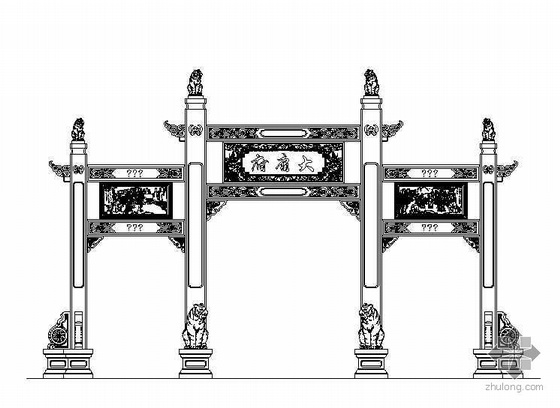 仿古牌坊cad资料下载-[湖南]大庸府城牌坊大门成套图纸
