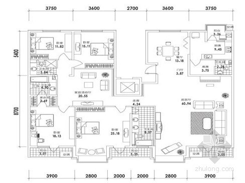 公寓户型图cad资料下载-某高档庭院户型图