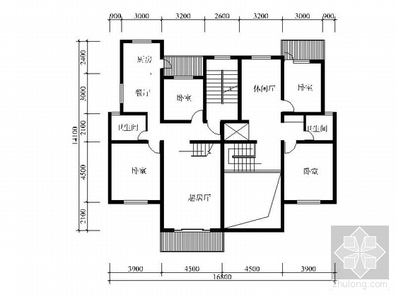四室二厅户型平面图视频资料下载-塔式高层复式四室二厅户型图(173)