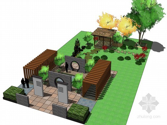 校园景观庭院CAD资料下载-庭院景观SketchUp模型下载