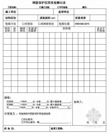 保护层厚度检验点合格资料下载-钢筋保护层厚度检测记录表格