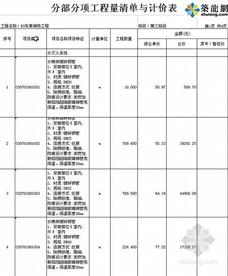 消防工程清单报价书资料下载-[济南]全套车库消防工程清单报价（2011-12）