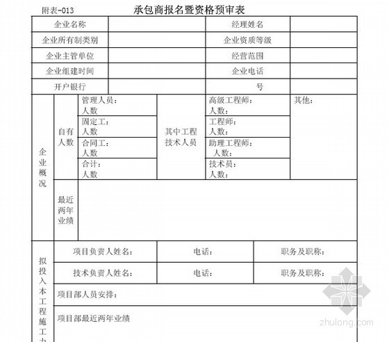 [标杆地产]房地产集团管理制度汇编(共200页)-承包商报名暨资格预审表 