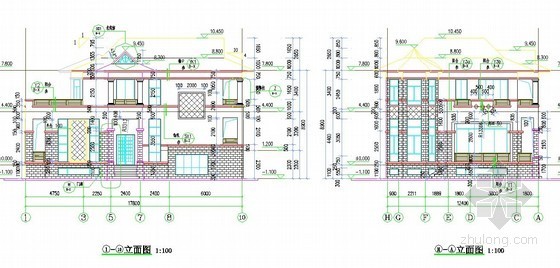 [广东]2013年某联排别墅94栋土建工程预算（CAD图697张+预算250页）-B1型别墅立面图 