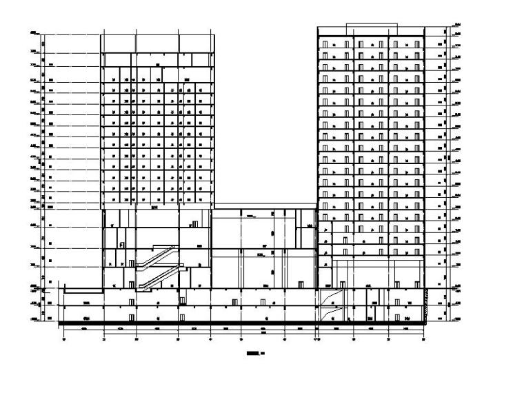 [江苏]高层连廊式办公酒店综合体建筑施工图-高层连廊式办公酒店综合体建筑剖面图