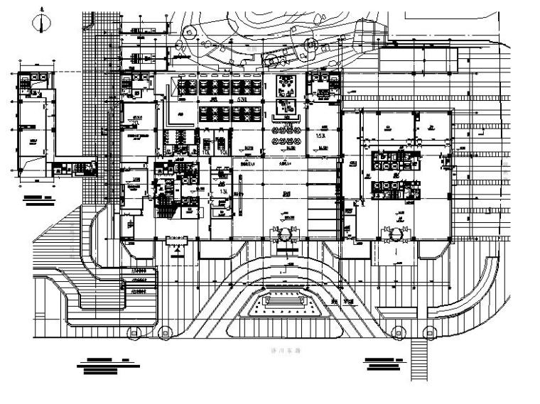 [江苏]高层连廊式办公酒店综合体建筑施工图-高层连廊式办公酒店综合体建筑首层平面图