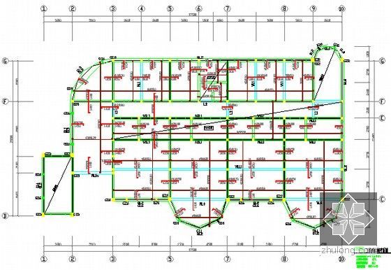 [附图纸]办公楼土建工程量计算及预算实例（2套）-顶结构平面图
