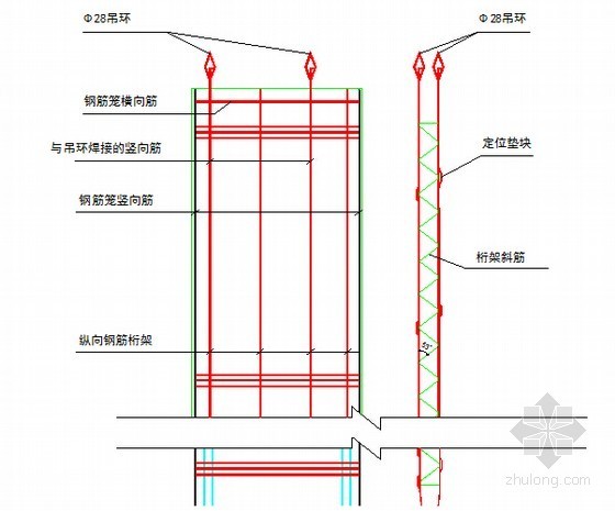 [天津]地铁深基坑围护地下连续墙钢筋笼吊装专项施工方案-钢筋笼加固筋及桁架筋示意图 