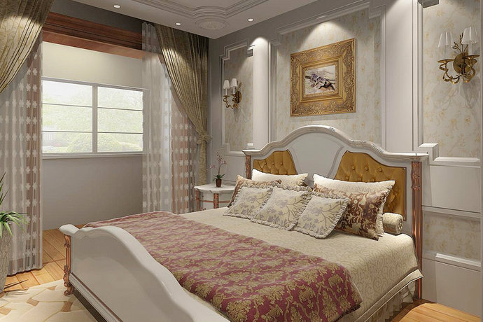 欧式风格的卧室装饰资料下载-115平3室1厅欧式风格主卧室装修效果图