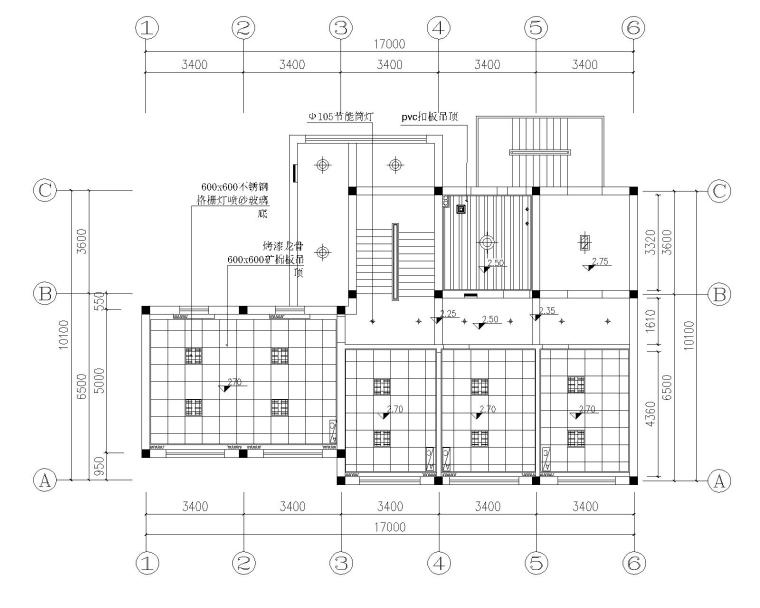 [浙江]现代风格-财产保险公司办公装修设计施工图-二层顶面布置图