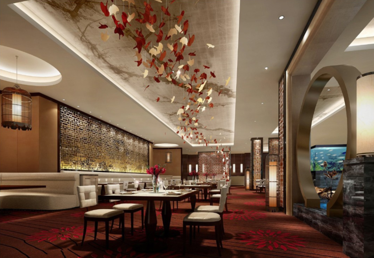 大庆黎明湖皇冠假日酒店设计方案（含效果图）-中餐大厅效果图