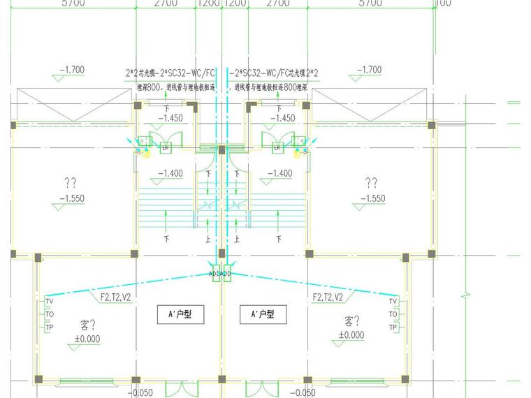 [江苏]低层住宅电气及结构建筑设计施工图-一层弱电、门禁平面图.jpg