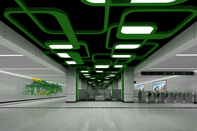 含换乘站高架站地下站30km地铁车站装修及地面附属装修设计方案116页-绿植藤蔓的形态为设计基础天花吊顶