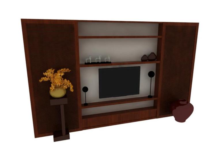 欧美风格客厅装修背景资料下载-东南亚风格背景墙3D模型下载